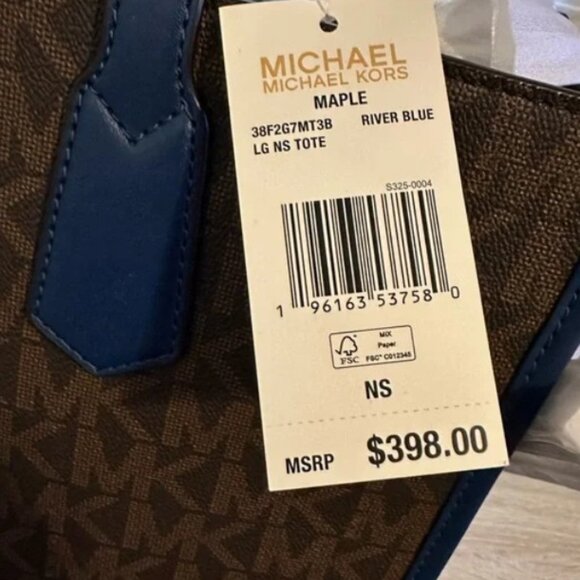 NEW Large Michael Kors Maple brown tote bag River Blue handles & shoulder strap - Picture 7 of 11
